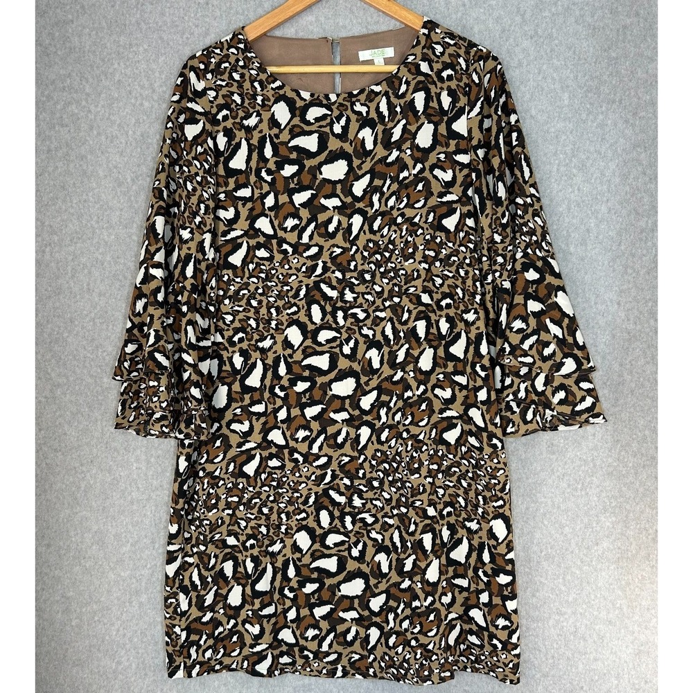 Jade Melody Tam Leopard Animal Print Dress Brown Tan Flutter Sleeves Size Large